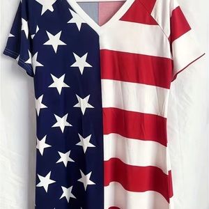America The Beautiful Top. 100% polyester. True to size.